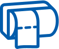 Blue toilet paper dispenser icon outline on white background Blue toilet paper dispenser icon outline on white background