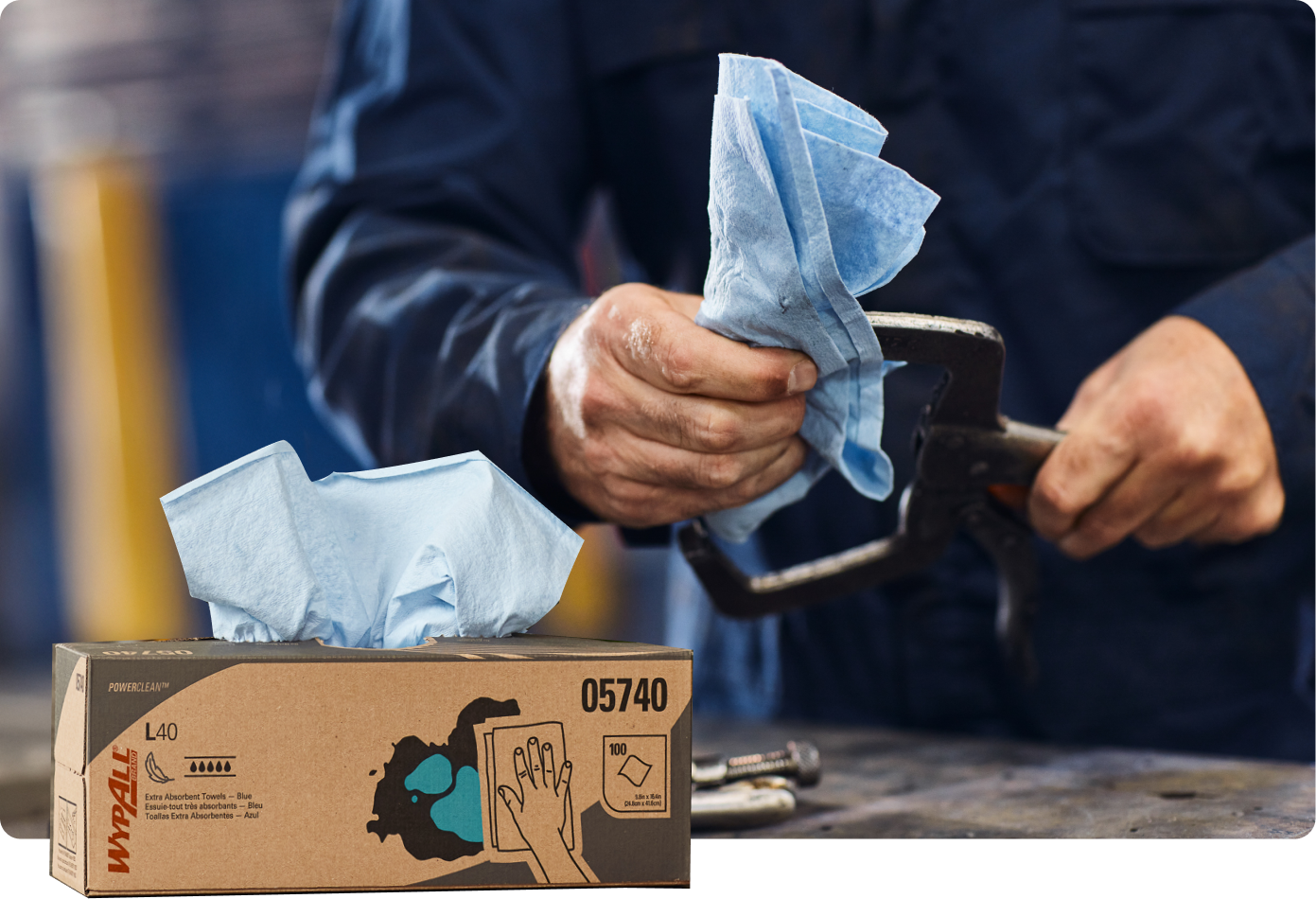 Boîte de chiffons très absorbants WypAll® L40 pour les déversements de liquide.