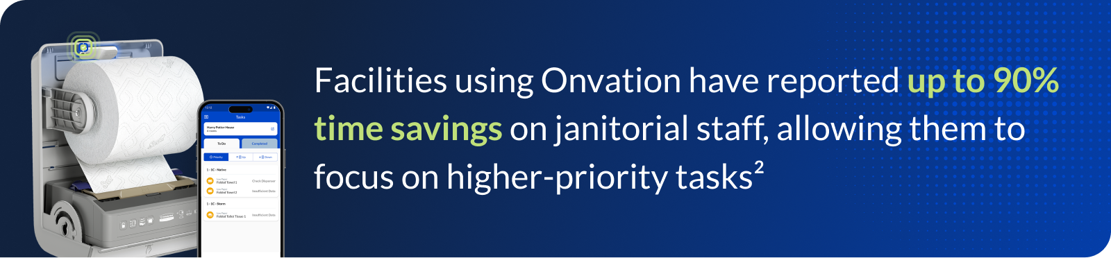 Facilities using Onvation have reported up to 90% time savings on janitorial staff, allowing them to focus on higher-priority tasks