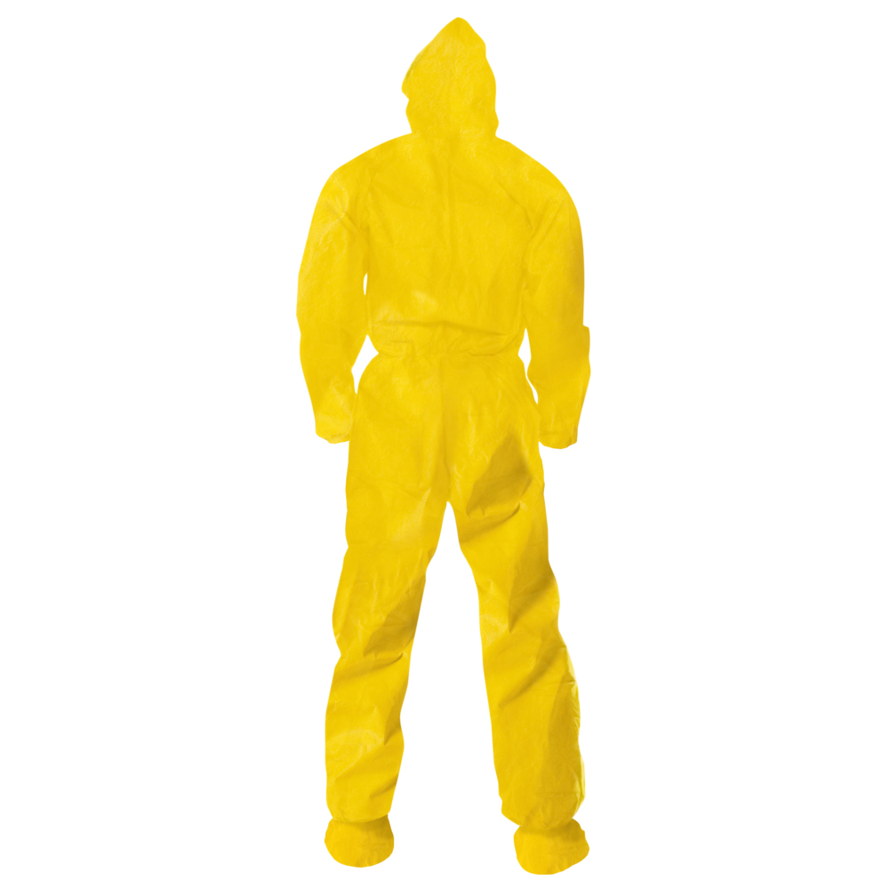 KleenGuard™ A70 Chemical Spray Protection Coveralls (00682), Zipper Front, Storm Flap, Elastic Wrists, Ankles, Hood & Boots, Yellow, Reflex Design, Medium (Qty 12) - 00682