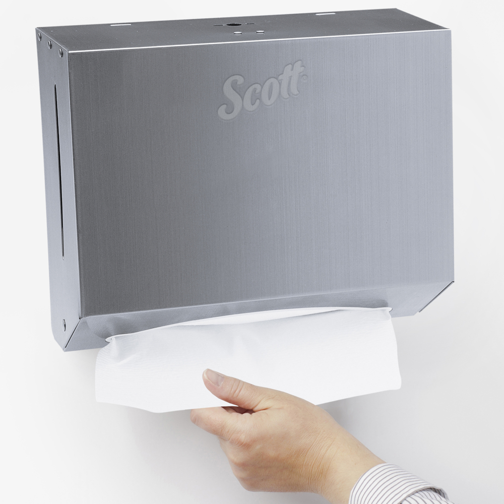 Distributrice d’essuie-mains pliés Scott® Scottfold™ (09216), en acier inoxydable, 27 cm x 22,86 cm x 12,07 cm (10,63 po x 9,0 po x 4,75 po) (qté 1) - 09216