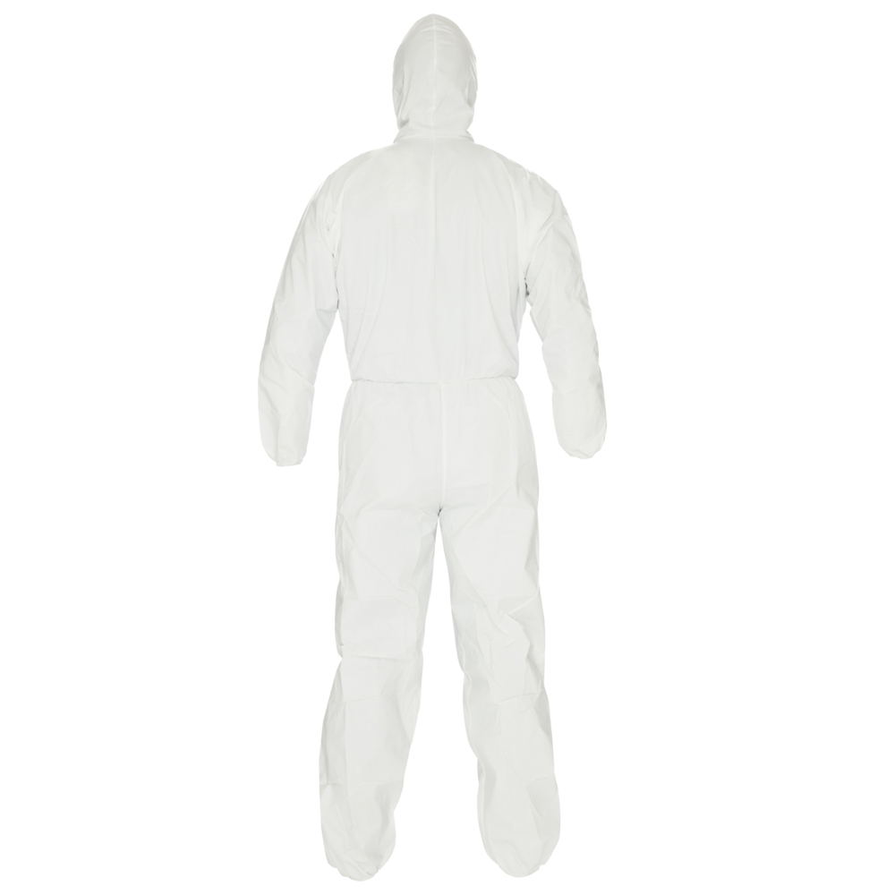 Combinaison de protection contre les liquides et les particules KleenGuard™ A40 Reflex™ (47995), capuche adaptée au respirateur, fermeture éclair à rabat sur le devant, taille, poignets et chevilles élastiques avec passants pour les pouces, blanc, moyen, 25 vêtements / caisse - 47995
