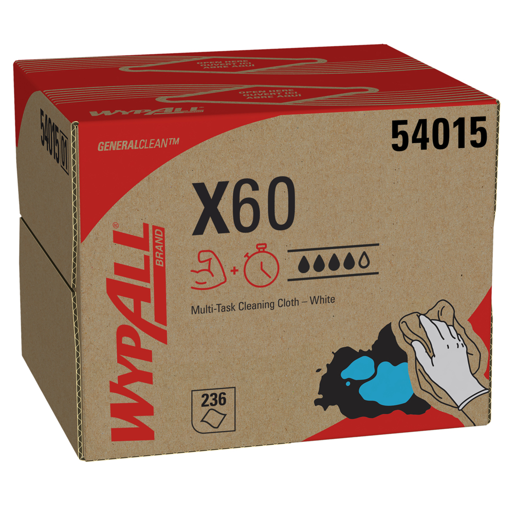 WypAll® GeneralClean™ X60 Multi-Task Cleaning Cloths (54015), Brag Box, Strong and Absorbent Towels, White (236 Sheets/Box, 1 Box/Case, 236 Sheets/Case) - 54015
