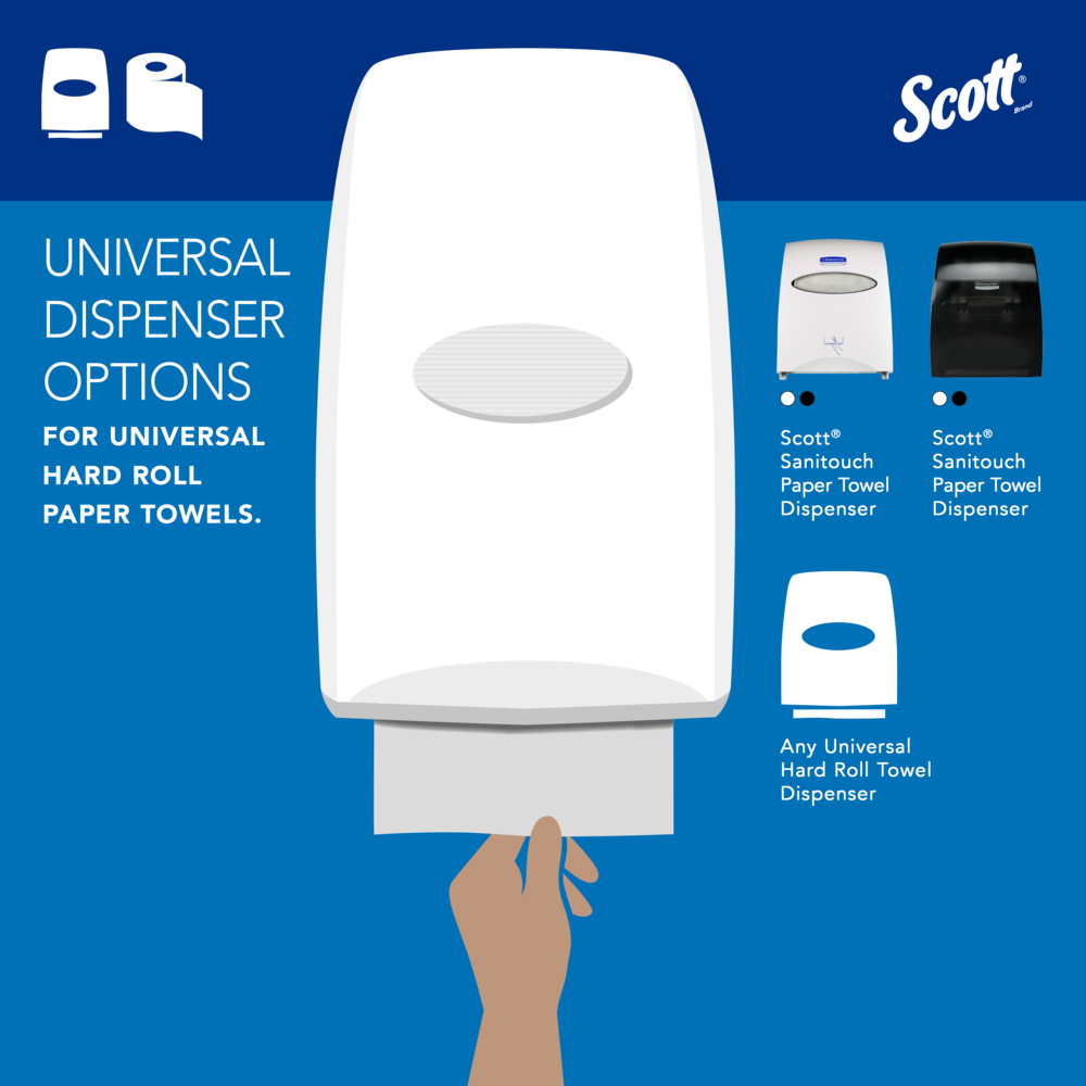 Scott® Essential Universal High-Capacity Hard Roll Towels (01000), with Absorbency Pockets™, 1.5" Core, White, (1,000'/Roll, 12 Rolls/Case, 12,000'/Case) - 01000