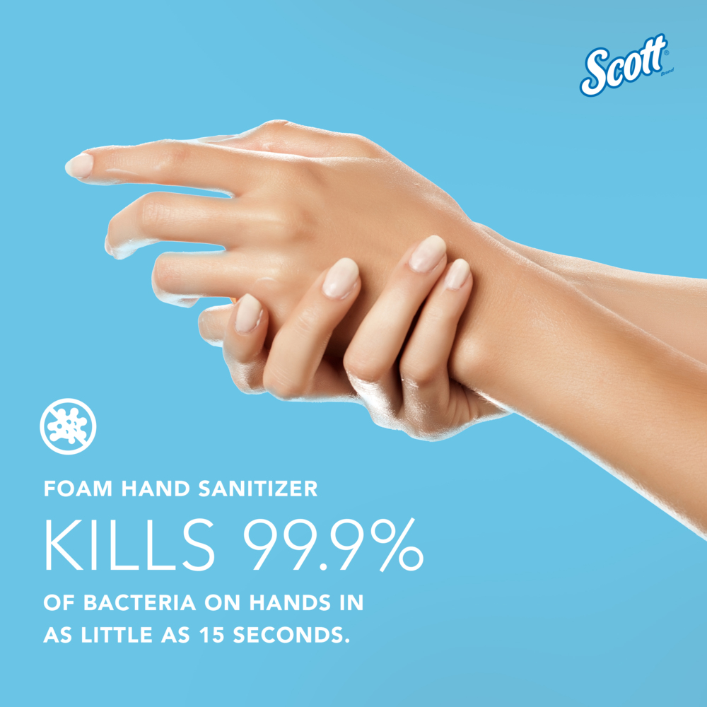 Scott® Moisturizing Foam Hand Sanitizer (91560), 1.0 L Clear, Fresh Scent Manual Hand Soap Refills for compatible Scott® Essential Manual Dispensers, NSF E-3 Rated (6 Bottles/Case) - 91560