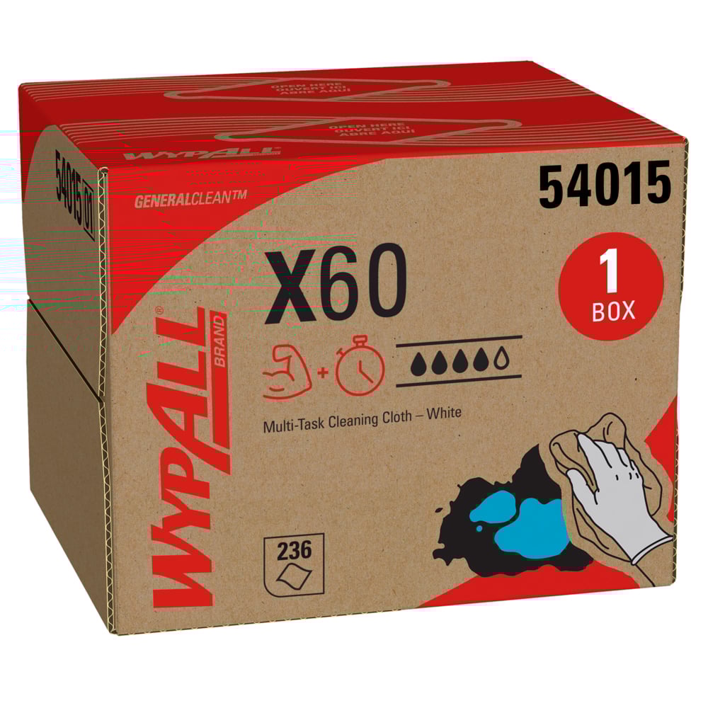 WypAll® GeneralClean™ X60 Multi-Task Cleaning Cloths (54015), Brag Box, Strong and Absorbent Towels, White (236 Sheets/Box, 1 Box/Case, 236 Sheets/Case)