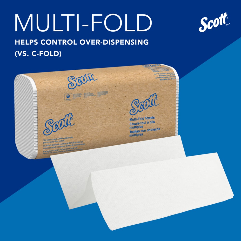 Scott® Multifold Narrow Width Paper Towels (37490), with Absorbency Pockets™, 8.0" x 9.4" sheets, White, Compressed Pack, Compact Case for Easy Storage, (250 Sheets/Pack, 16 Packs/Case, 4,000 Sheets/Case) - 37490