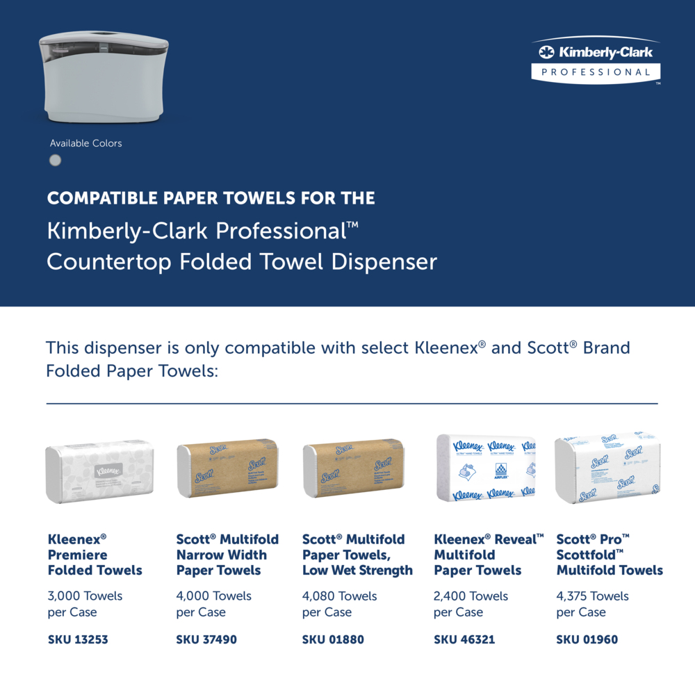 Kimberly-Clark Professional™ Countertop Folded Paper Towel Dispenser (55760), Soft Grey, 13.3" x 9.0" x 5.2" (Qty 1) - 55760