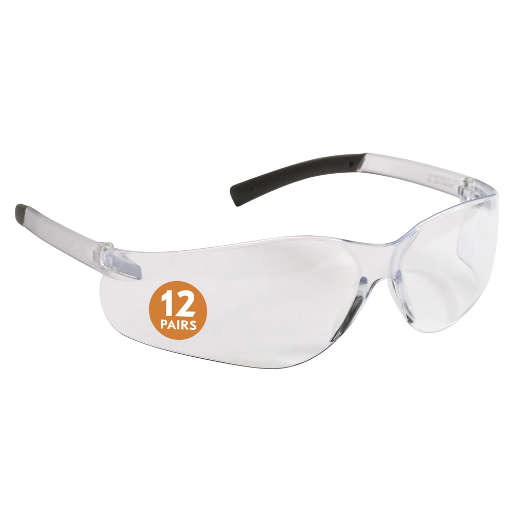 Lunettes de sécurité KleenGuard V20 Purity (25650), protection UV, verre trempé transparent, branches transparentes, 12 paires/caisse