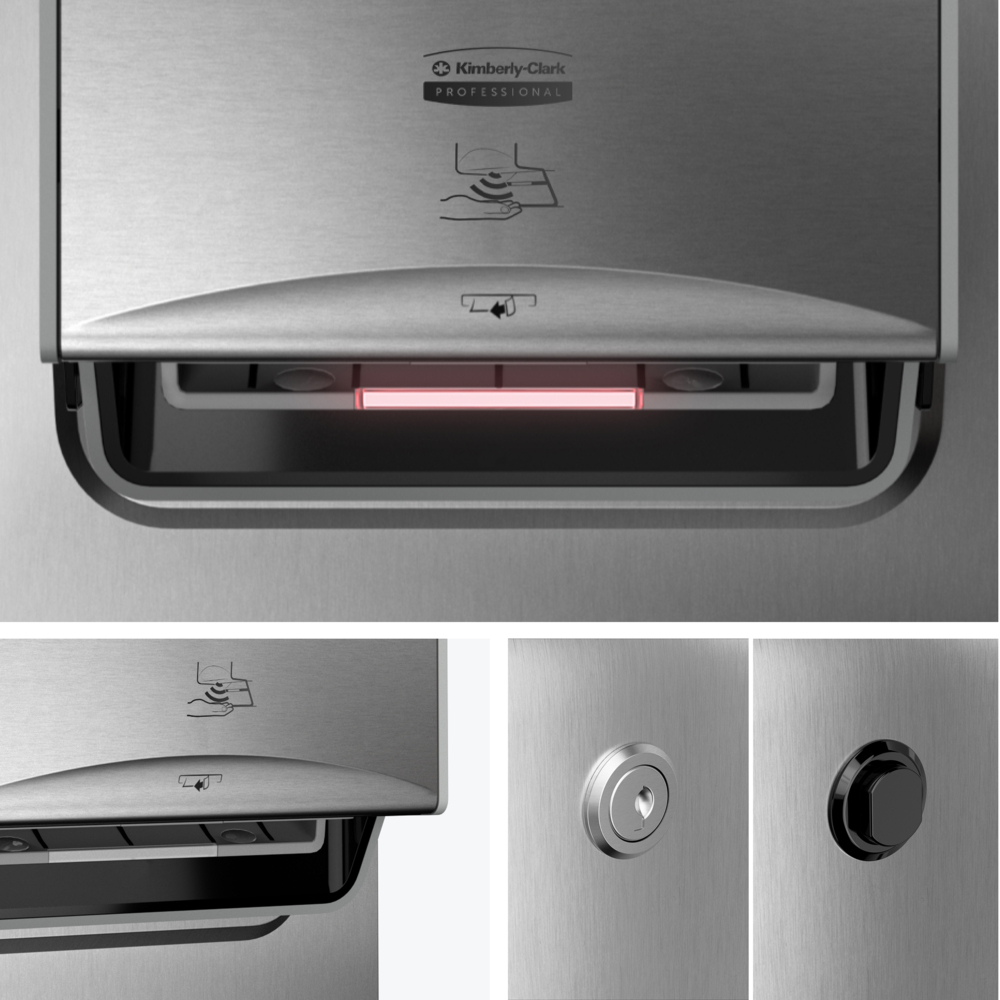 Distributrice automatique encastrée et étroite d’essuie-mains en rouleau sans panneau de finition ICON™ de Kimberly-Clark Professional (53699), acier inoxydable; une unité par caisse, module vendu séparément - 53699