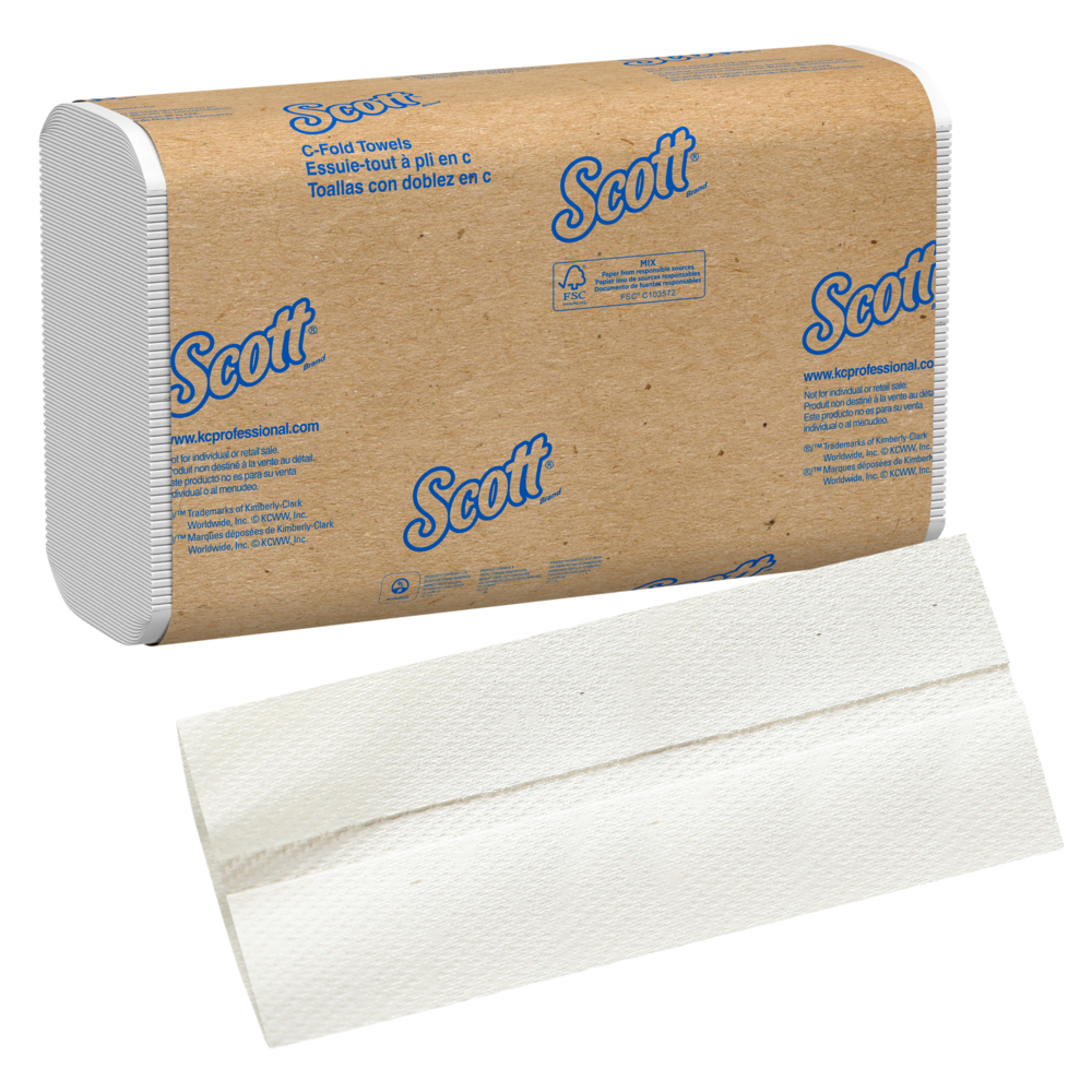 Essuie-mains pliés en C Scott Essential (01510), à séchage rapide, 12 paquets/caisse, 200 feuilles pliées en C/paquet - 01510