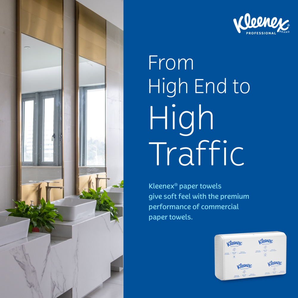 Kleenex® Premiere Folded Towels (13253), with Fast-Drying Absorbency Pockets™, Trifold Towels, White, (25 Packs/Case, 120 Sheets/Pack, 3,000 Packs/Case) - 13253