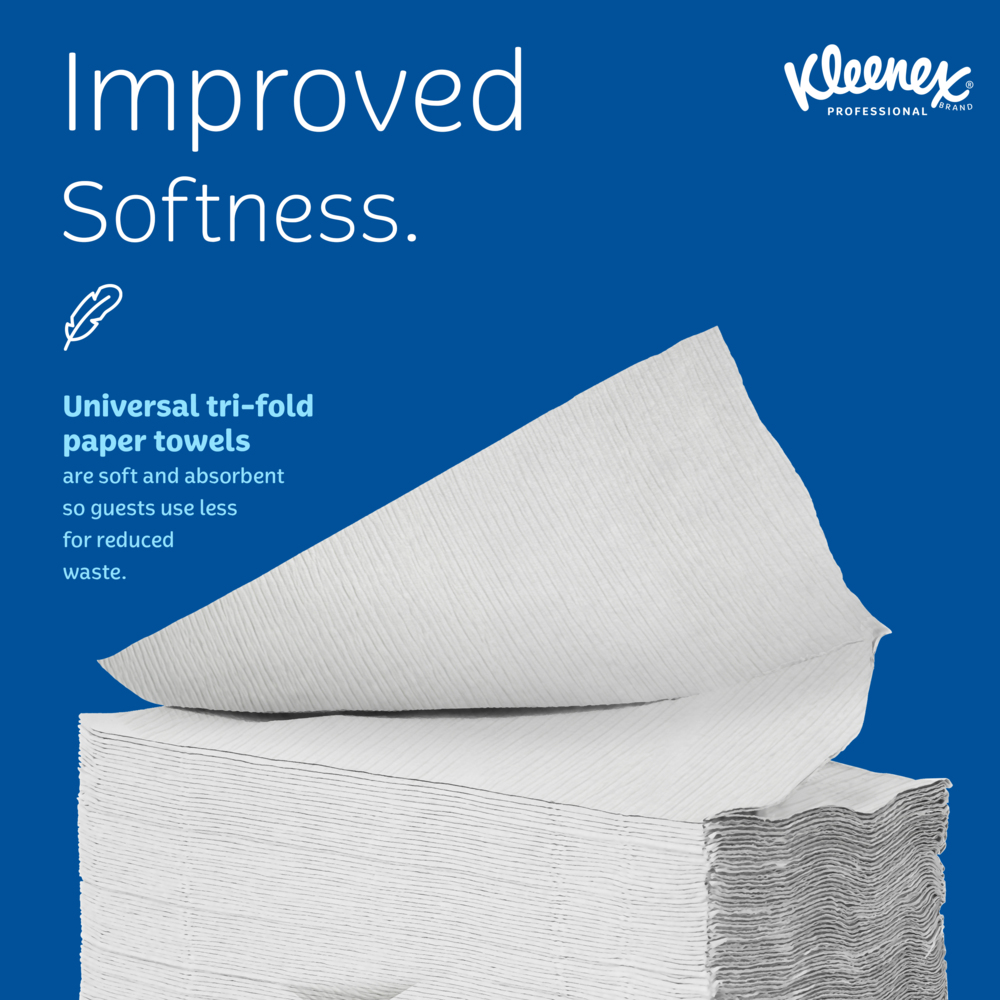 Kleenex® Premiere Folded Towels (13253), with Fast-Drying Absorbency Pockets™, Trifold Towels, White, (25 Packs/Case, 120 Sheets/Pack, 3,000 Packs/Case) - 13253