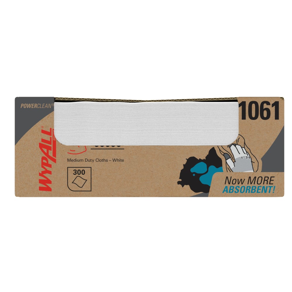 Chiffons de nettoyage moyen WypAll® X70 Power Clean (41061), boîte à feuilles planes, performance longue durée, blancs, 1 boîte, 300 feuilles - 41061